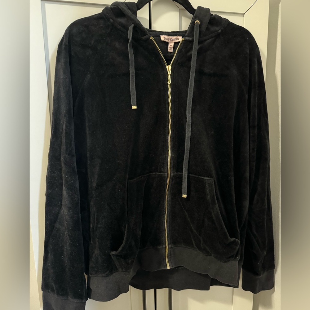 Vintage Juicy Couture Black Velvet Zip Hooded Sweater XL
